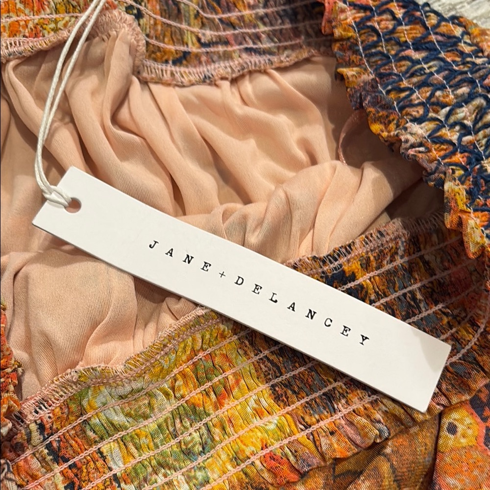 Jane and Delancey Orange Brown Smocked Bubble Top - Picture 4 of 5